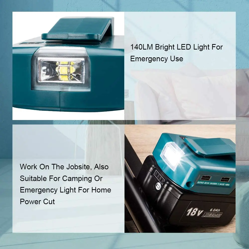 

3W LED Work Light USB Charger Adapter For Makita LED Light ADP05 14.4V/18VLion Battery Dual USB converter Port Spotlight Outdoor