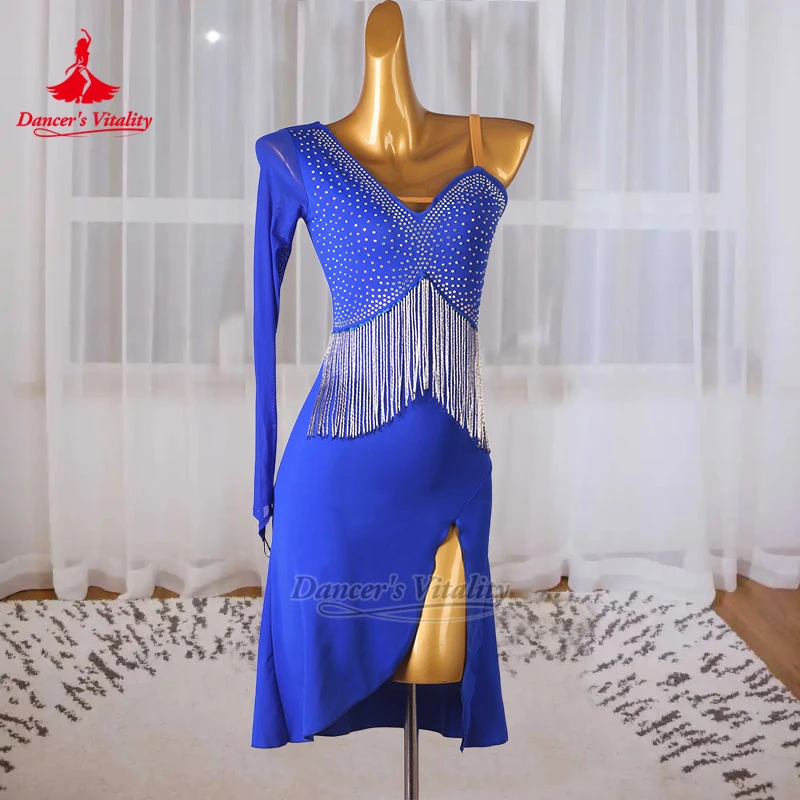 

Платье для латиноамериканских танцев с бахромой и длинными рукавами (чача, джайв, румба) для взрослых и детей, на заказ