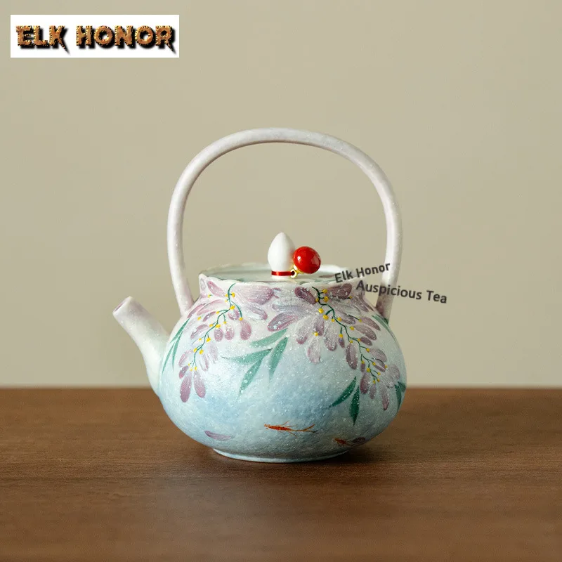 

125ml Wisteria Lifting Handle Teapot Retro Tea Infuser Pot Tea Maker Kettle with Ball Hole Chinese Tea Set Supplies Collection