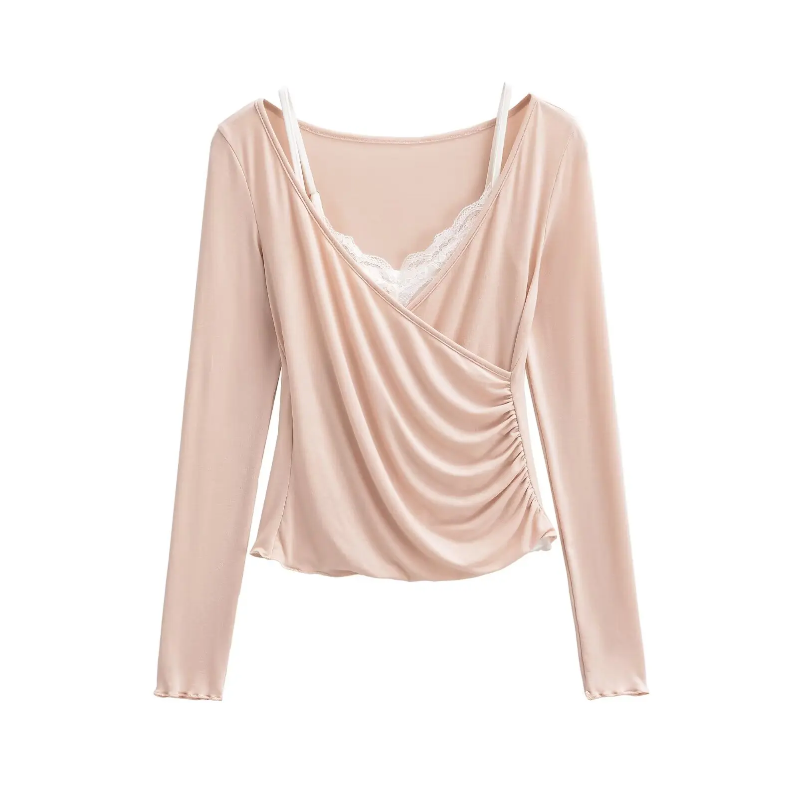 Camiseta larga azul v-ne Sve para mujer, conjunto Sexy de puro deseo de otoño, chaleco con tirantes, Top en capas, conjunto de dos piezas con adornos de encaje para ir al trabajo