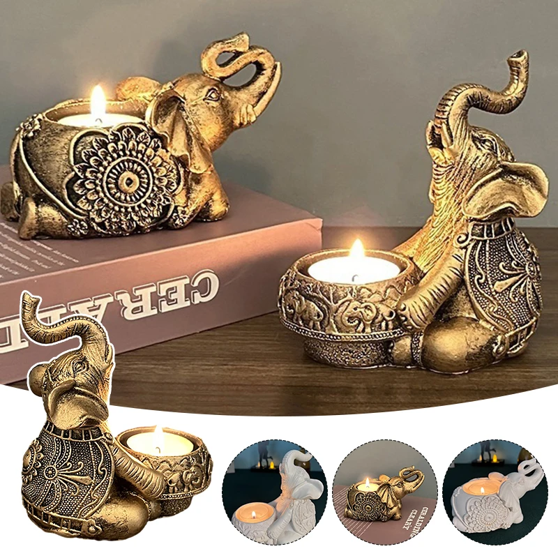 

Nordic Style Animal Candle Holders Bronzed Elephant Sculpture Tealight Candle Holder Decorative Candle Stick Holders Lucky Gifts