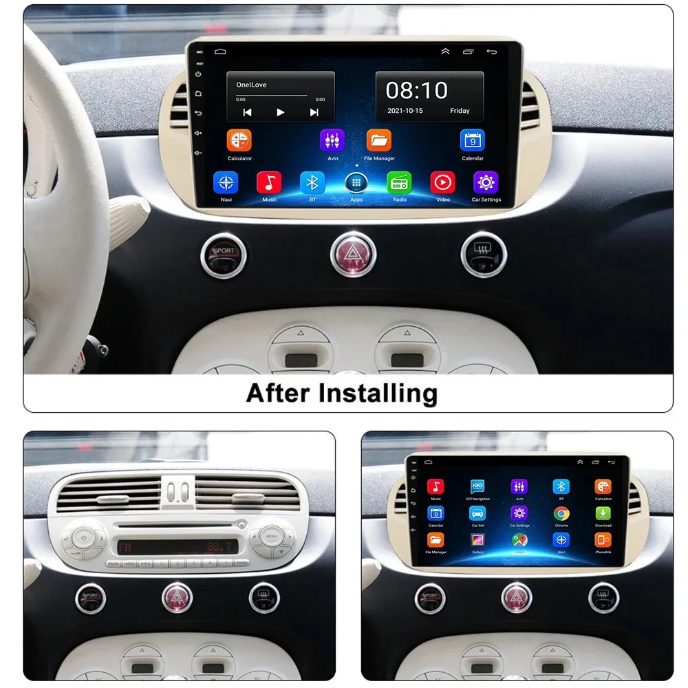 Android 15 8+256G For Fiat 500 Car Radio Stereo GPS Navigation Mirror Connection Split Screen Multimedia Carplay Auto Player DSP