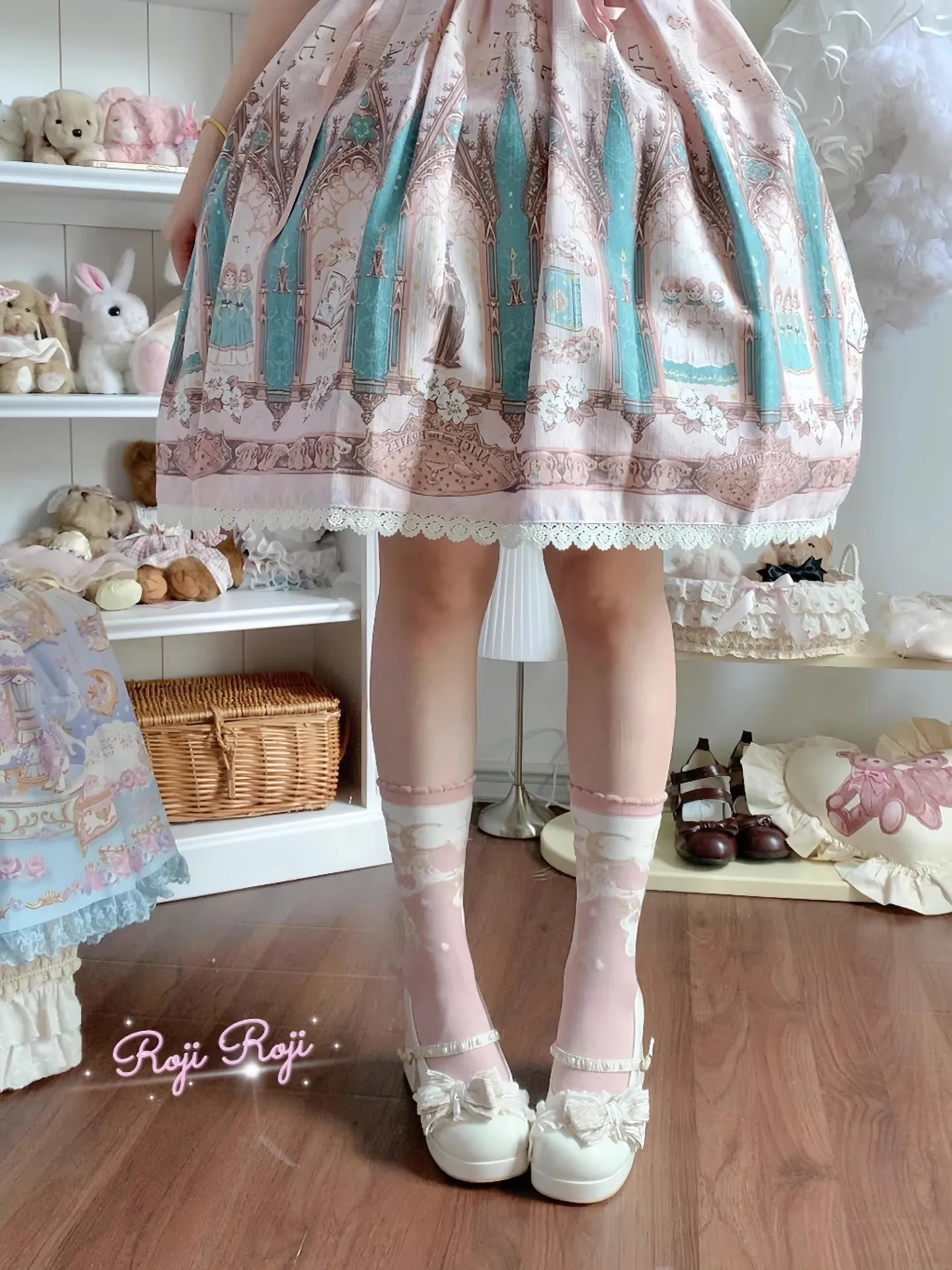 오리지널 스타 문 로리타 미드-칼프 양말 일본 가을 통기성 순면 리본 양말 여성용 따뜻한 슬림 레그 숏 양말