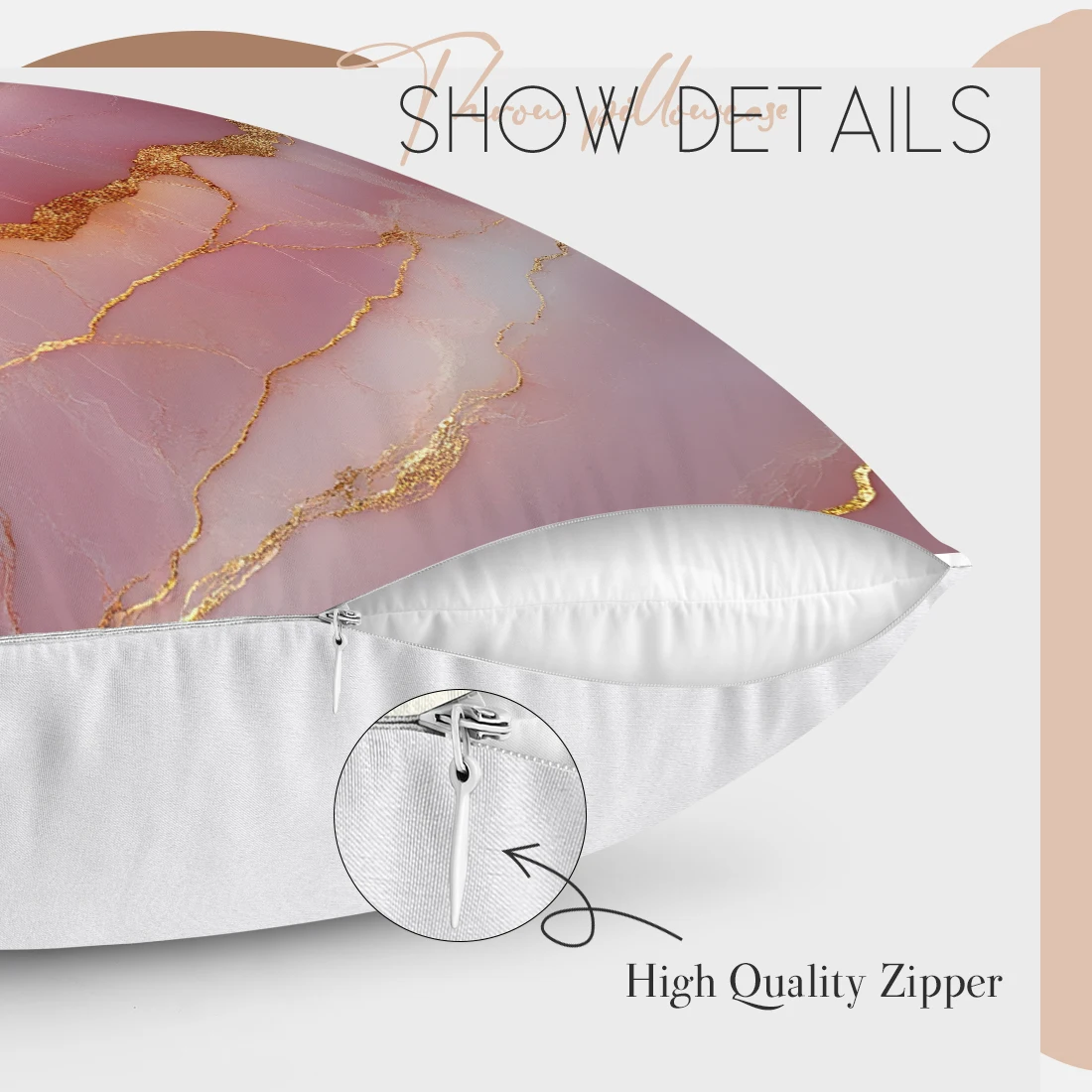 1pcs Pink Gold Marble Pillowcase Square Bedroom Cushion Covers Zipper Living Soft Home Comfortable Decor 45x45cm