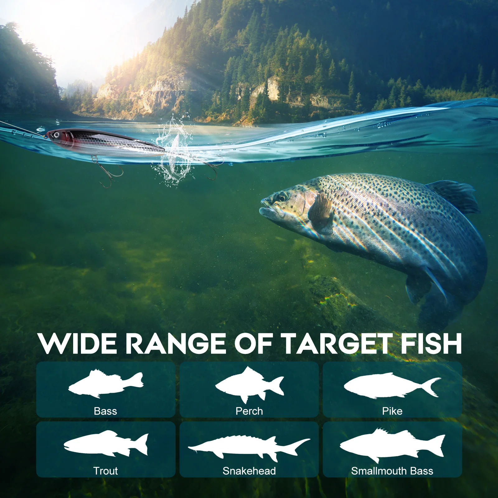 

Goture Fishing Popper Lure Crankbait Wobblers 3D Eyes with Sharp Treble Hooks Perch Artificial Bait Swim Lure Fishing Bait