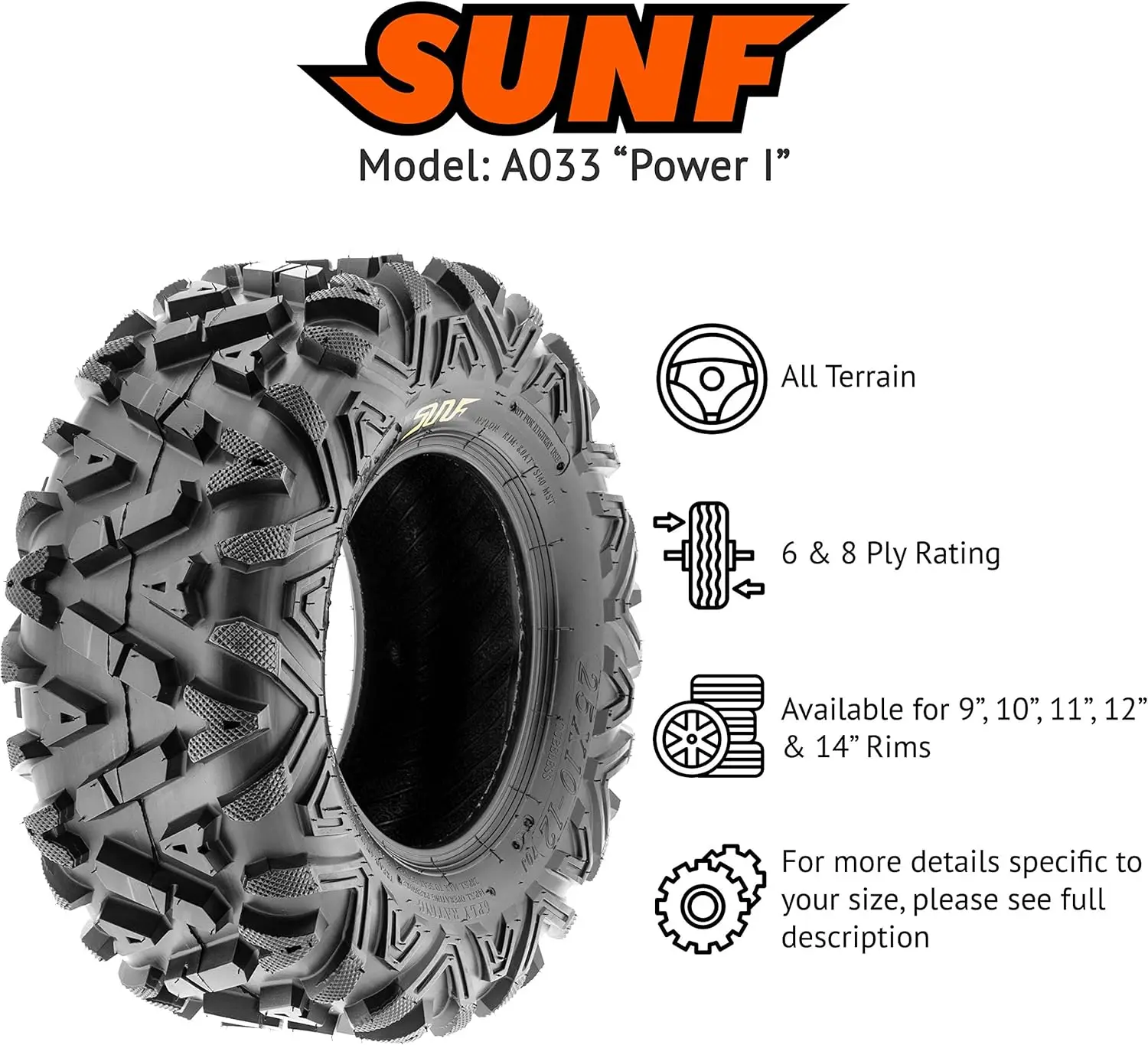 Pneus Todo o Terreno, ATV UTV 6 PR POWER I A033, 25x12x9, Conjunto de 4, 25x12x9