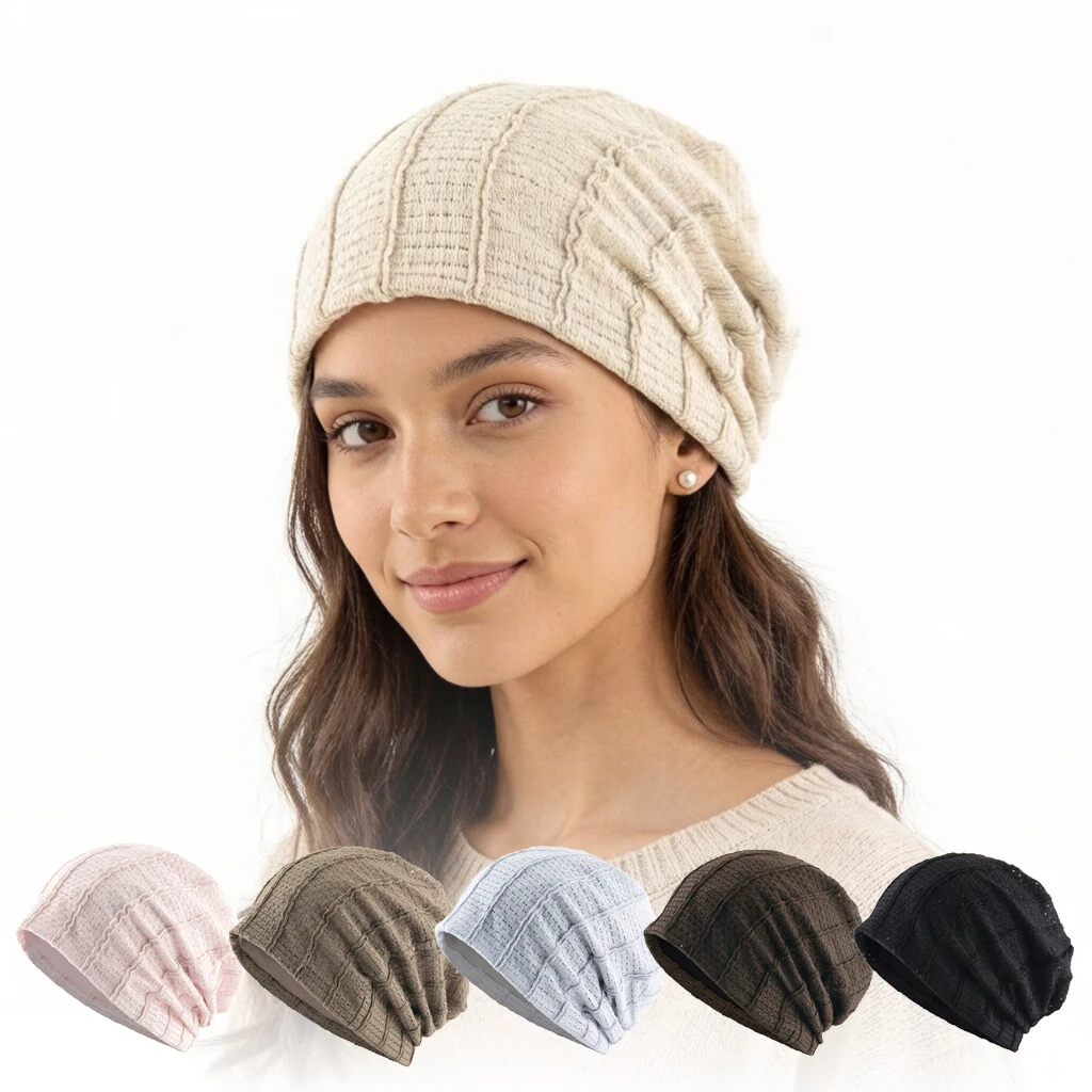 Damen Strickmütze mit Spitzenstreifen, lässige Beanie-Mütze für Frühling und Sommer, leichte, atmungsaktive Mütze, einfarbig, für Outdoor-Sport und Freizeit