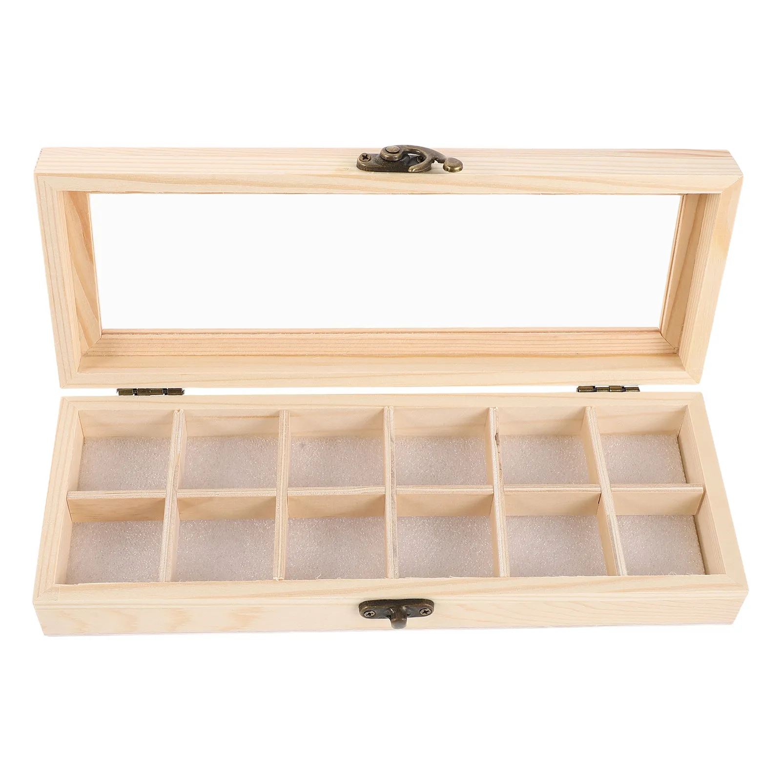 

12-Grid Solid Wood Crystal Rock Case with Transparent Lid for Gemstone Seashell Mineral Collection Display Storage Home