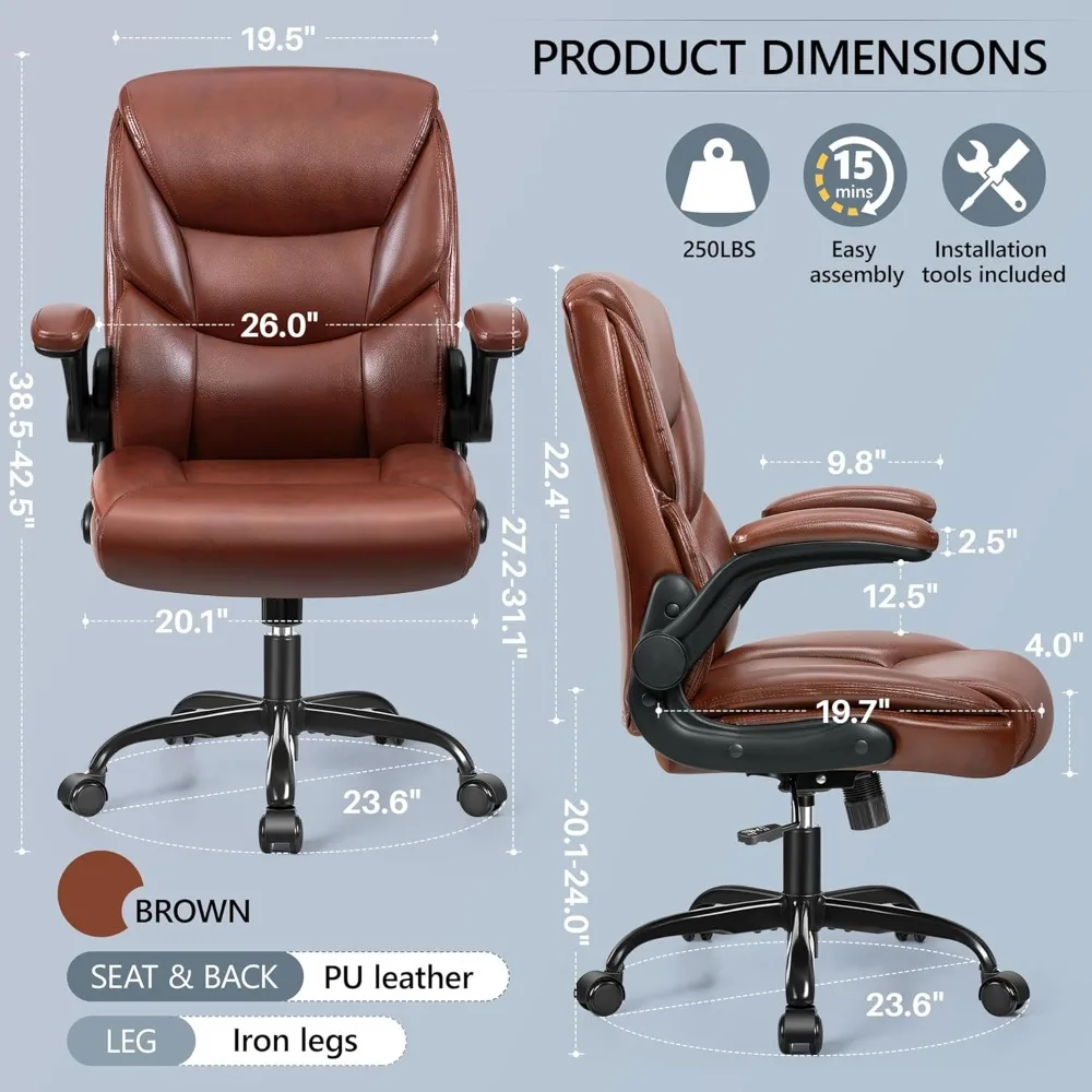كرسي مكتب مدمج للأشخاص القصيرين - كرسي مكتب صغير من جلد البولي يوريثان مع دعم قطني مريح، 360 درجة ° عجلات دوارة، قابلة للتعديل #2