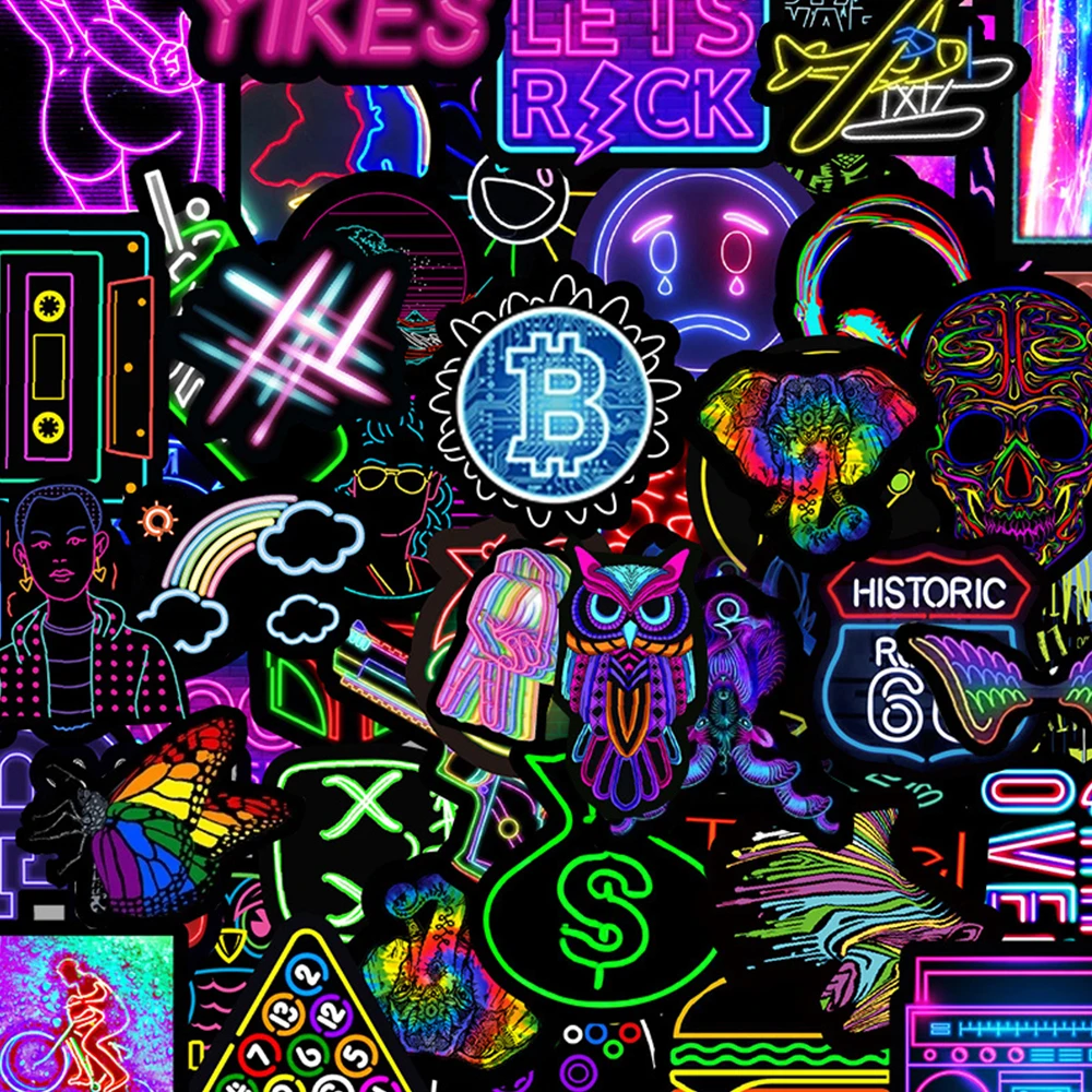 10/30/50/100 stücke Coole Cartoon Neon Licht Graffiti Aufkleber DIY Wasser Flasche Gitarre Helm Gepäck Wasserdichte Aufkleber klassisches Spielzeug
