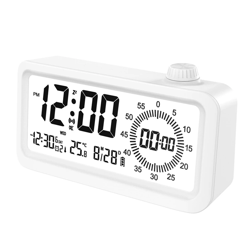 Countdown Alarm Clock Dual Display Visual Manager Alarm Clock Ambient Temperature Detection Knob Design Clocks White Durable