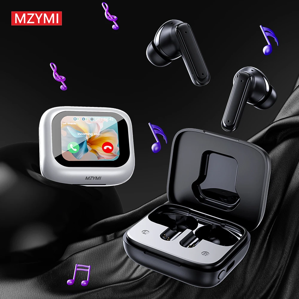 MZYMI E18 Pro Touch Screen Headphone TWS Active Noise Cancelling Wireless Headset Bluetooth5.4 In Ear Earphone Built-in Mic