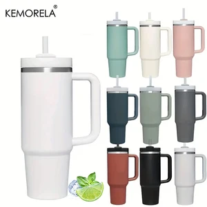 Kemorela 30 y 40 oz Vumor con paja de tapa de mango 887/1182 ml Botella de agua de acero inoxidable Termos Termos Termos Café Café Taza 10 mejores ventas de 40 onzas - №4