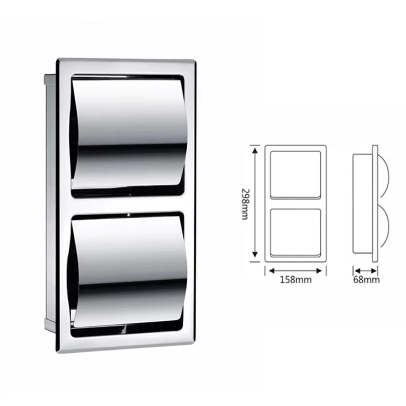 Double roll paper towel holder toilet concealed small roll paper tray wall mounted toilet paper holder embedded stainless steel