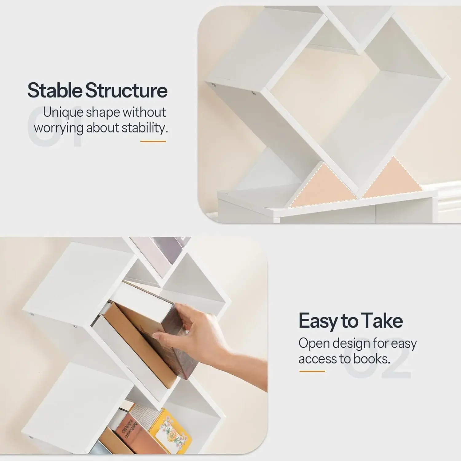 5-Tier Tree Bookshelf, Heart Shaped Floor Standing Book Storage Rack for CDs in Small Space, Modern Bookcase, Wooden Shel