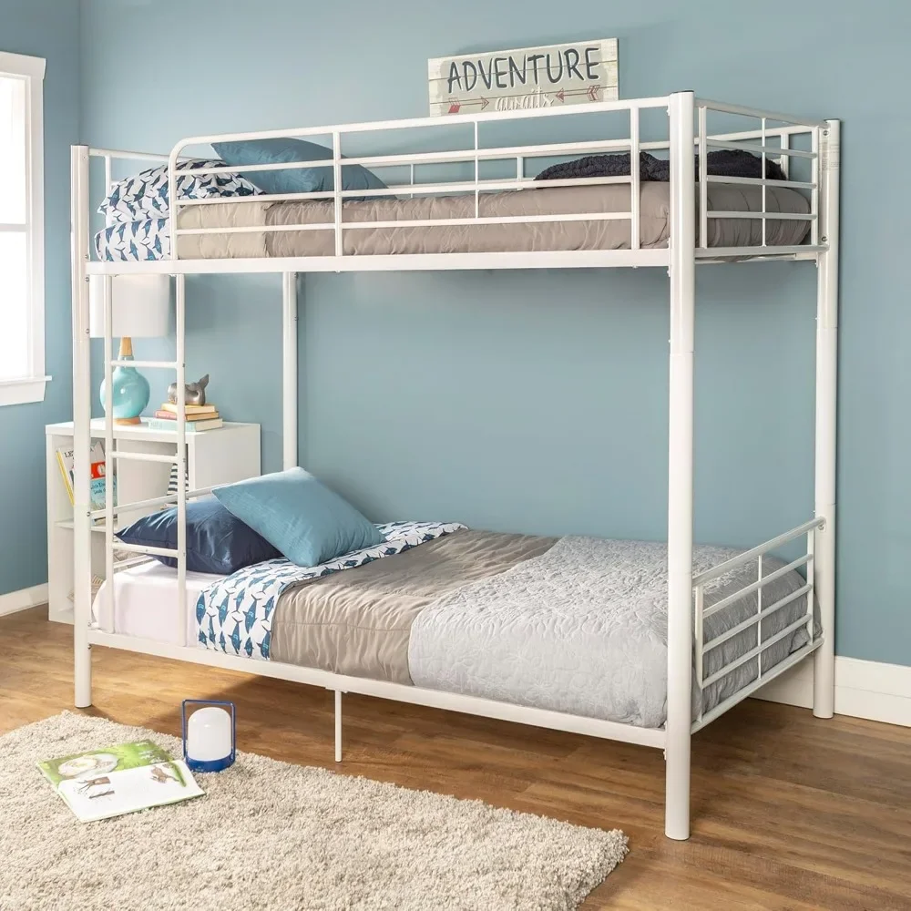 Wandelaar Edison Elodie Stedelijke Industriële Twin Over Twee Metalen Stapelbed, Twee Over, Witte Afmetingen: 69.25 "H X 41.75" D X 79 "L