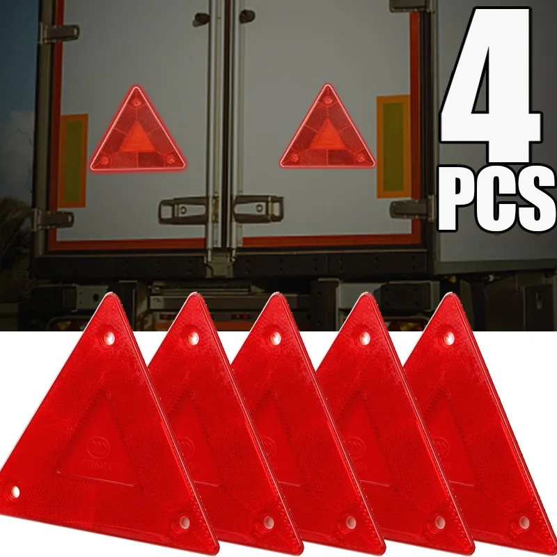 1-4Pcs Triangle Warning Reflective Strips Vehicle Stop Warning Sign Red Safety Reflector for Trailer RV Board Truck Plate Light