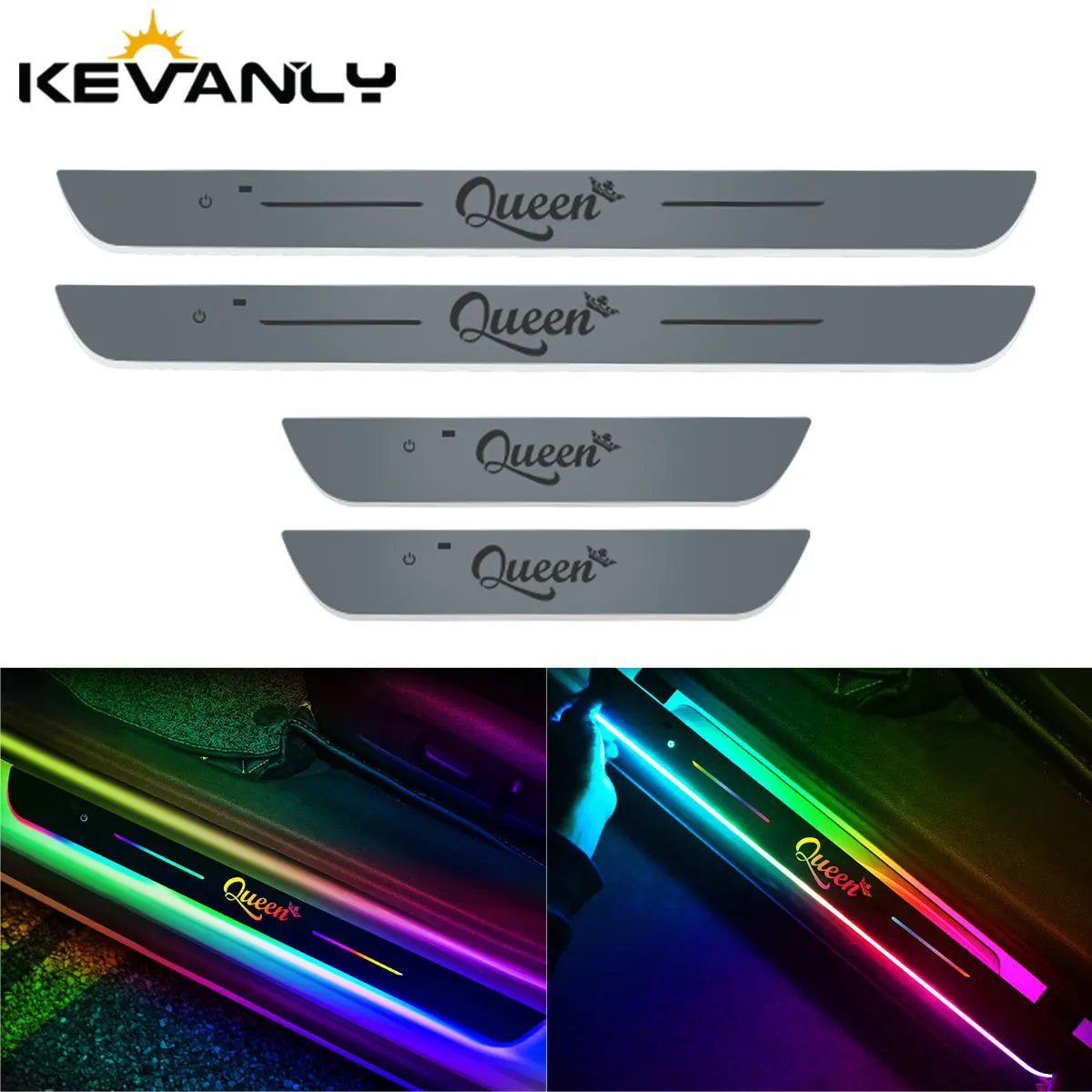 4 PCS Queen Car Welcome Door Sill Light Threshold Lamp Plate Pedal Light With Wireless LED Light Adjustable Color Changing Mode