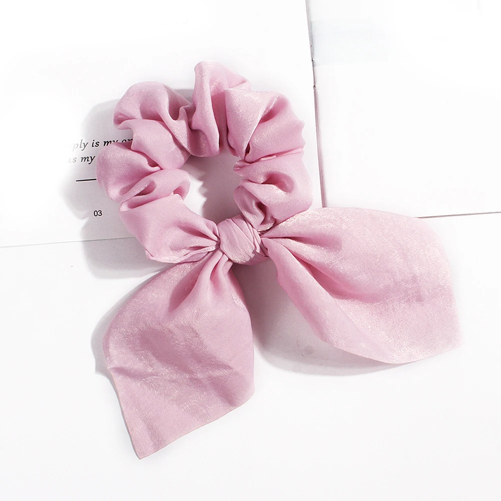 Pure Color Elastic Hair Band Rabbit Ear Bow Pearl Hair Rope Satin Ponytail Scrunchie Hair Tie For Women Headband Hair Accessorie