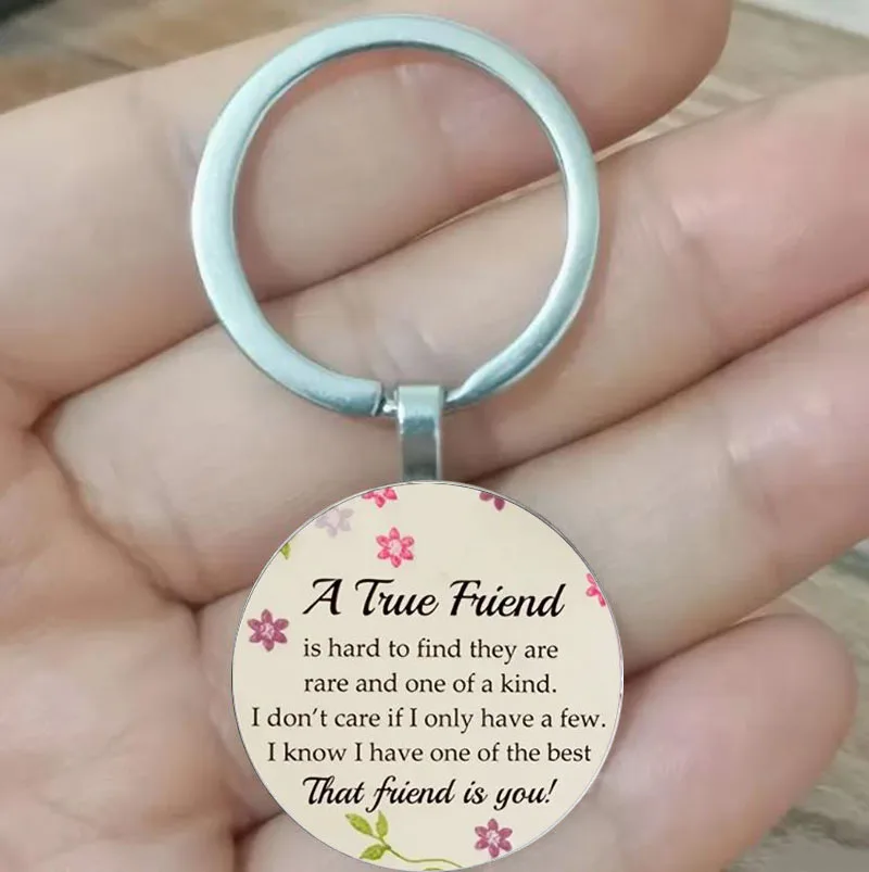 

Friendship Inspirational Quotes Round Glass Keychain - Multi functional Gift for Wedding, Birthday, Home, Graduation | Durable M