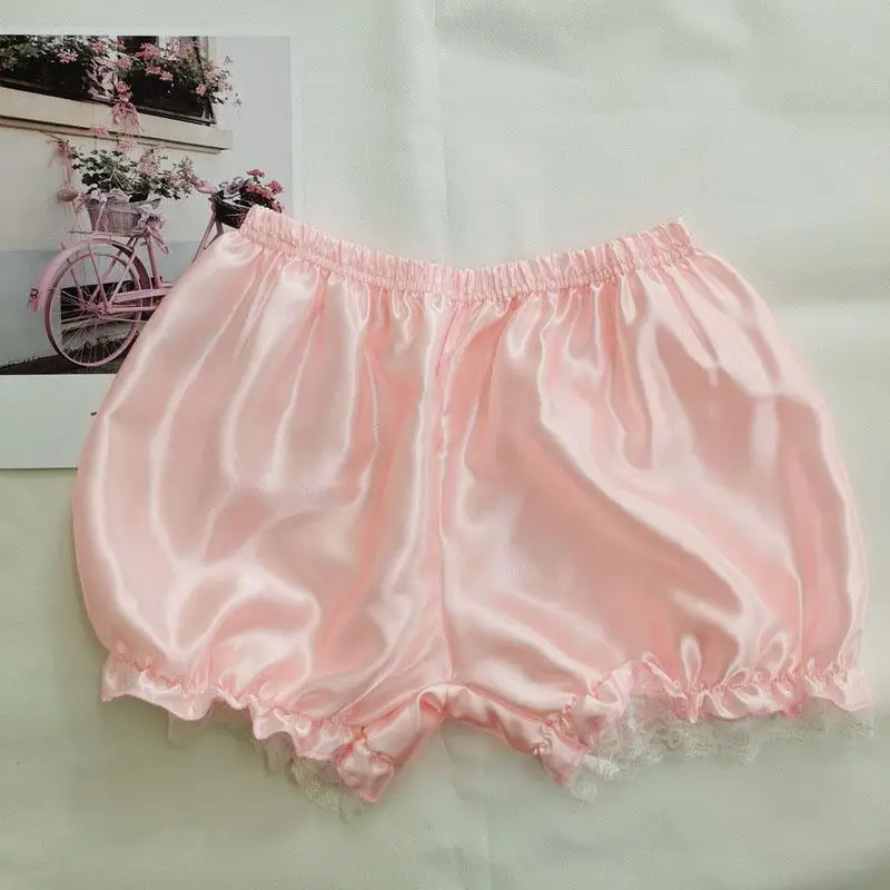 Women Lace Short Panties Imitation Silk Ruffle Bloomers Anti Exposure Safety Pants Lolita Satin Knickers Shorts Dress Pettipant view 4