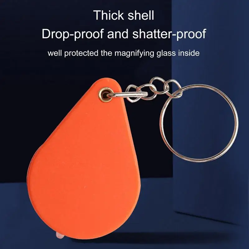 Portátil Folding Keychain Magnifier, pequena lupa portátil, laranja lupa para pessoas idosas, casa