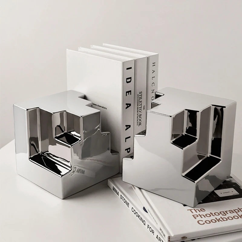 Art geometria rzemiosło rzeźba Bookends Home ozdoby do dekoracji salon koniec książki regał wystrój pulpit