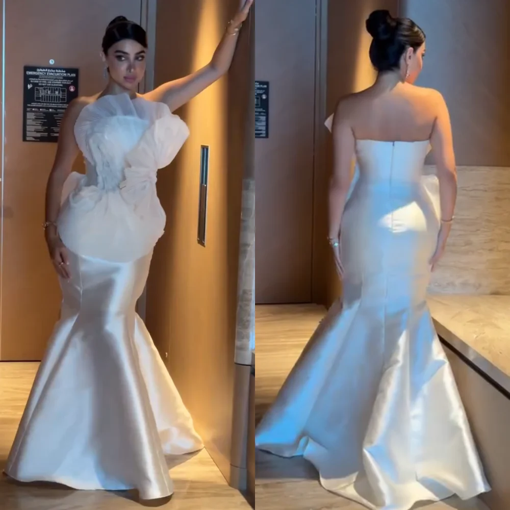 

Customized Modern Style Charmeuse Pleat Trumpet Strapless Long Dresses Bespoke Occasion