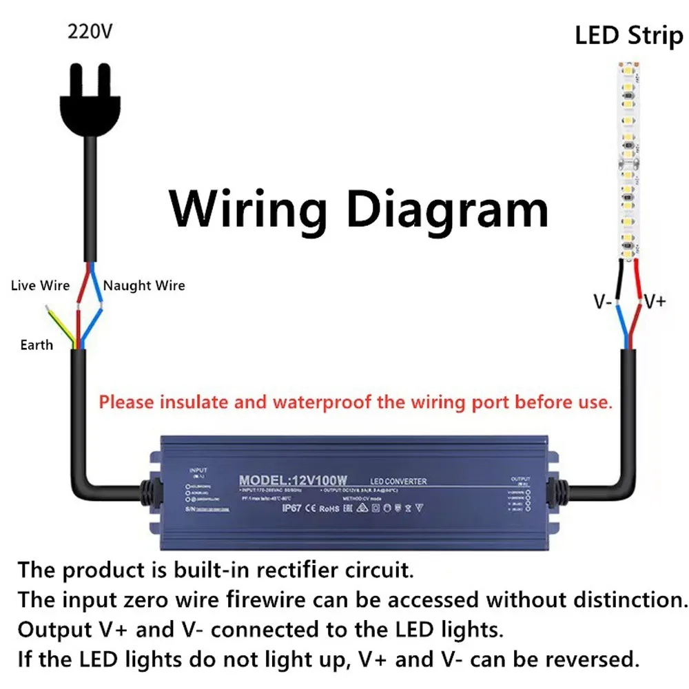 AC 220V To DC 12V 24V Switching Power Supply 12W - 400W 500W Led Power Supply 12 24 V Volt Outdoor Transformers IP67 Waterproof