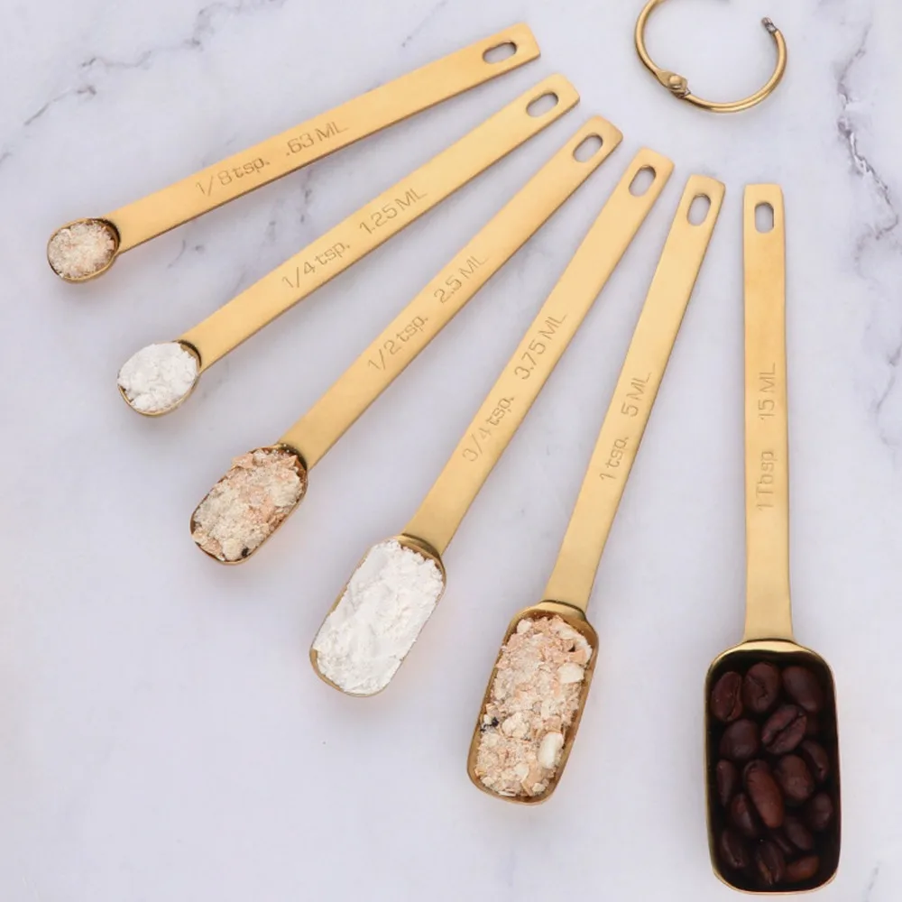 Stainless Steel Measuring Spoon Set Clear Marking Gold Silver Measuring Spoons Square Shape Removable Clasp