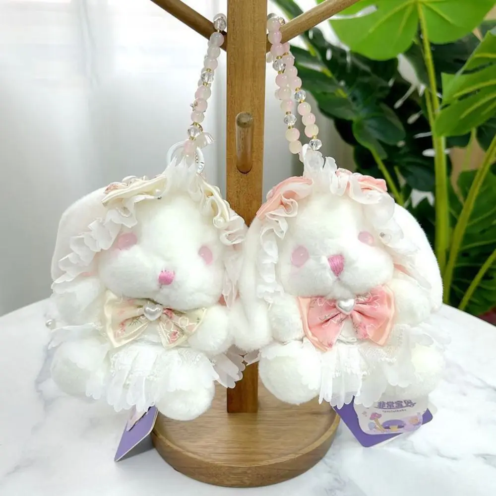 Prinses pareljurk pluche konijn sleutelhanger gevuld cartoon konijn pop sleutelhanger Kawaii zachte hangende oor konijn hanger