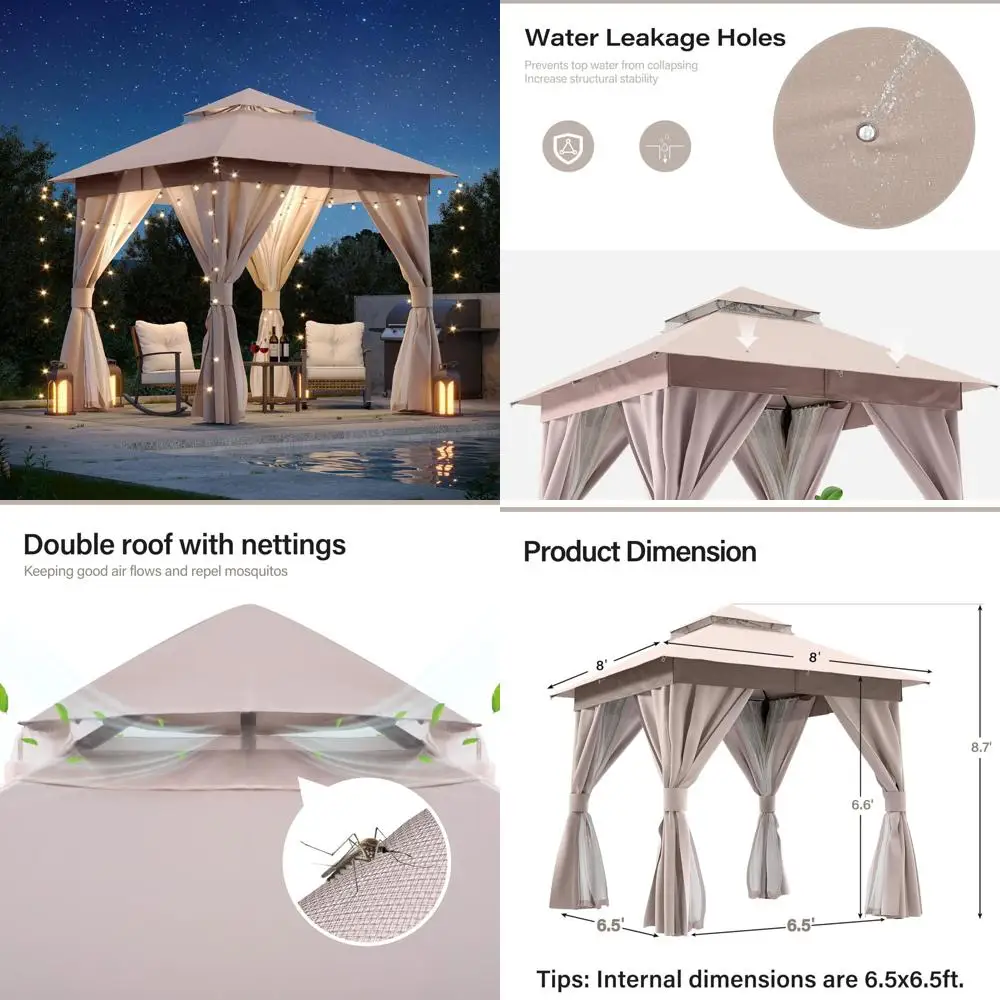 

Heavy-Duty Outdoor Patio Gazebo 8x8 Feet with Expansion Bolts, Double Roof Shelter for Party, Mosquito Protection, Ideal for Bac
