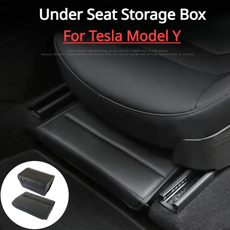 Scatola portaoggetti sotto il sedile per Tesla Model Y sedile anteriore posteriore pieghevole portaoggetti scatola in pelle accessori interni per auto 2021/90-23