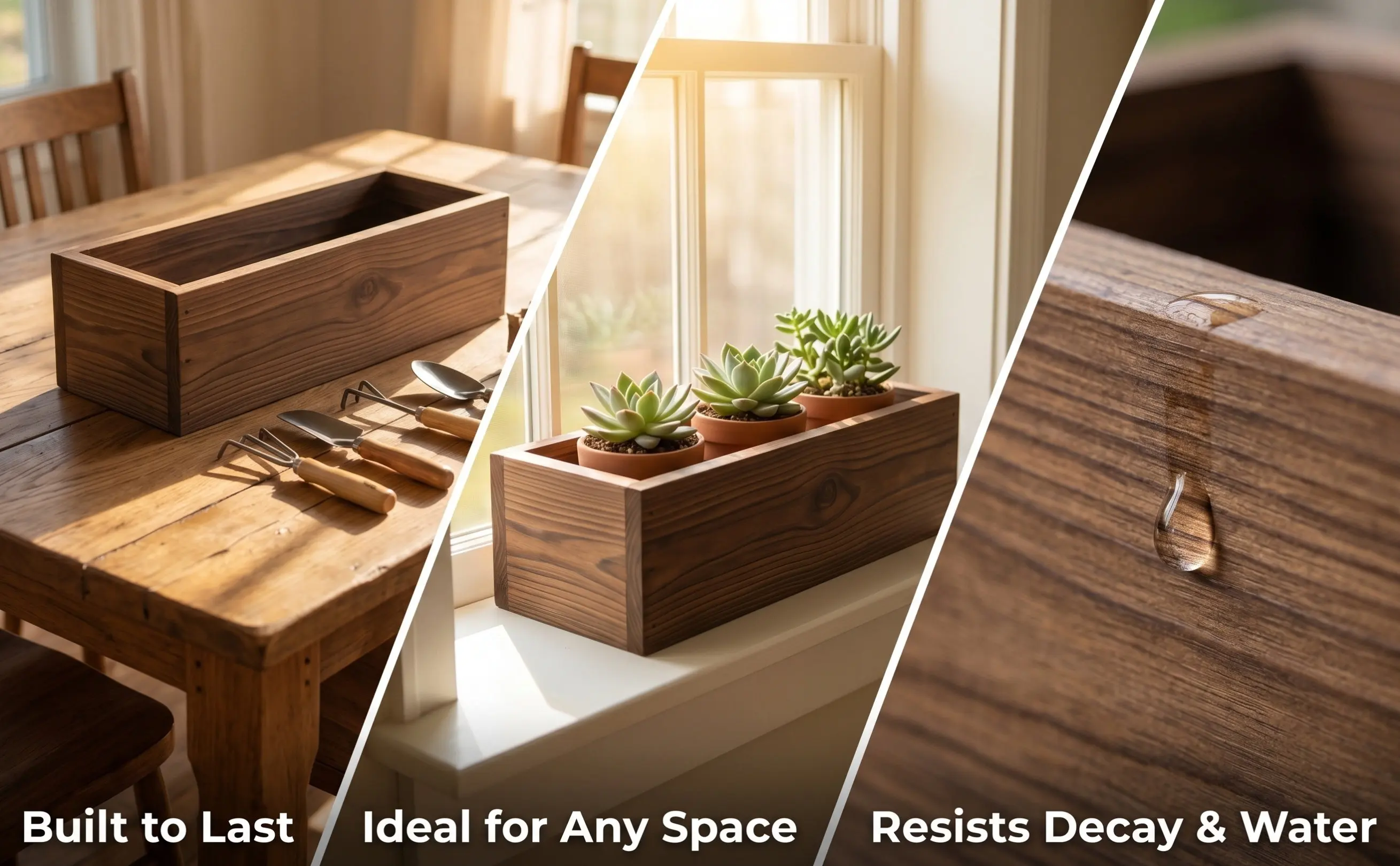 Wooden Flower Planter Box Rectangular Farmhouse Style Cedar Wood Planter for Indoor Plants Succulents Garden Decor Outdoor