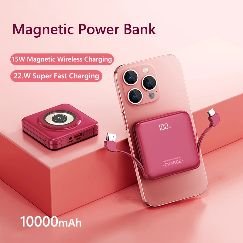 Magnetic Power Bank 10000mAh PD20W Fast Charging Magsafe Powerbank with Cable for iPhone Samsung Huawei Xiaomi External Battery