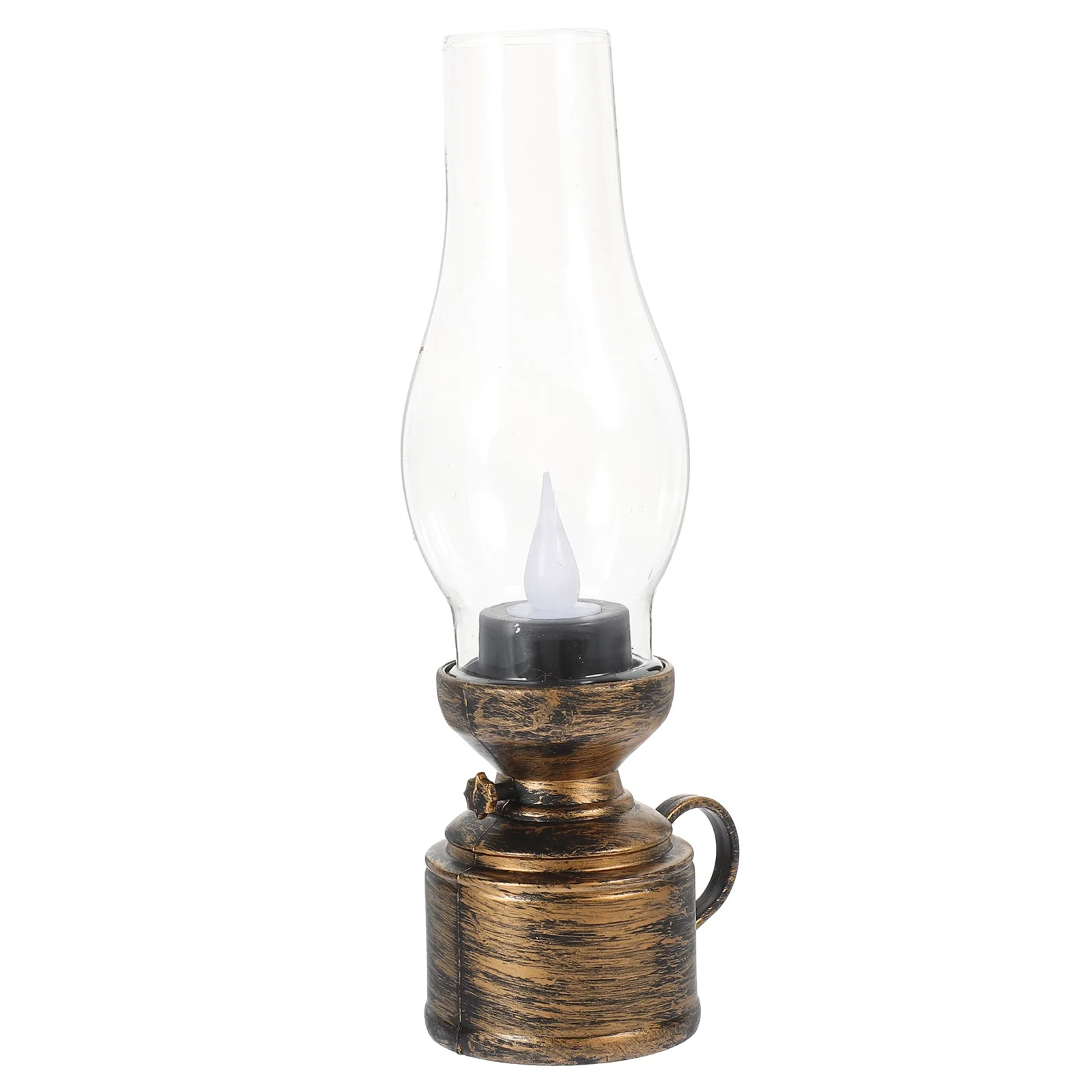 

Retro Electronic Kerosene Lamp Oil Lantern Light Bronze Water Drop Design Flameless Safe Desktop Decor Indoor Use
