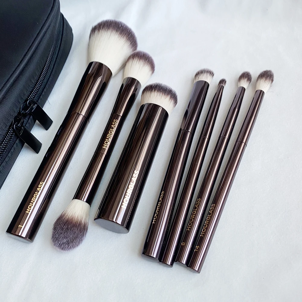 Hourglass Makeup Brushes Set VEGAN Travel Set with a pouch Soft Synthetic Hair Metal Handle Deluxe Cosmetics Brush Kit