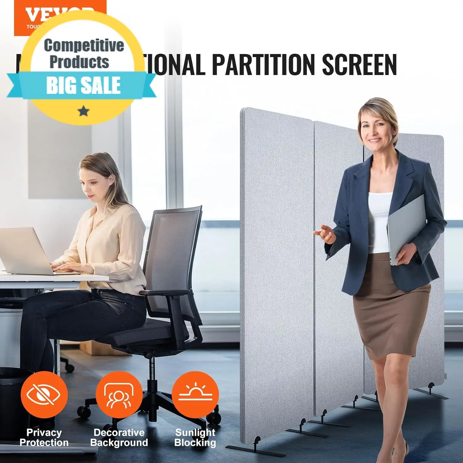 

Substantial 2FT Room Divider, 3 Panel PET Polyester Soundproof Room Screen, Folding Privacy Divider Portable Partition Divider F
