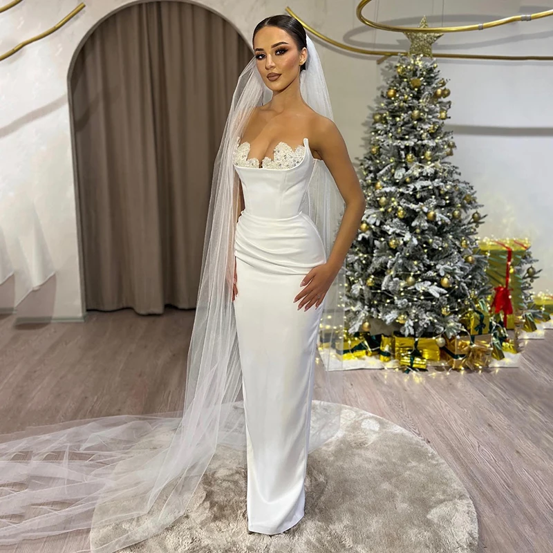 

Eightree White Wedding Dresses Sweetheart Mermaid Beadings Bridal Dress Women Boho Wedding Evening Prom Gowns bestidos de novia