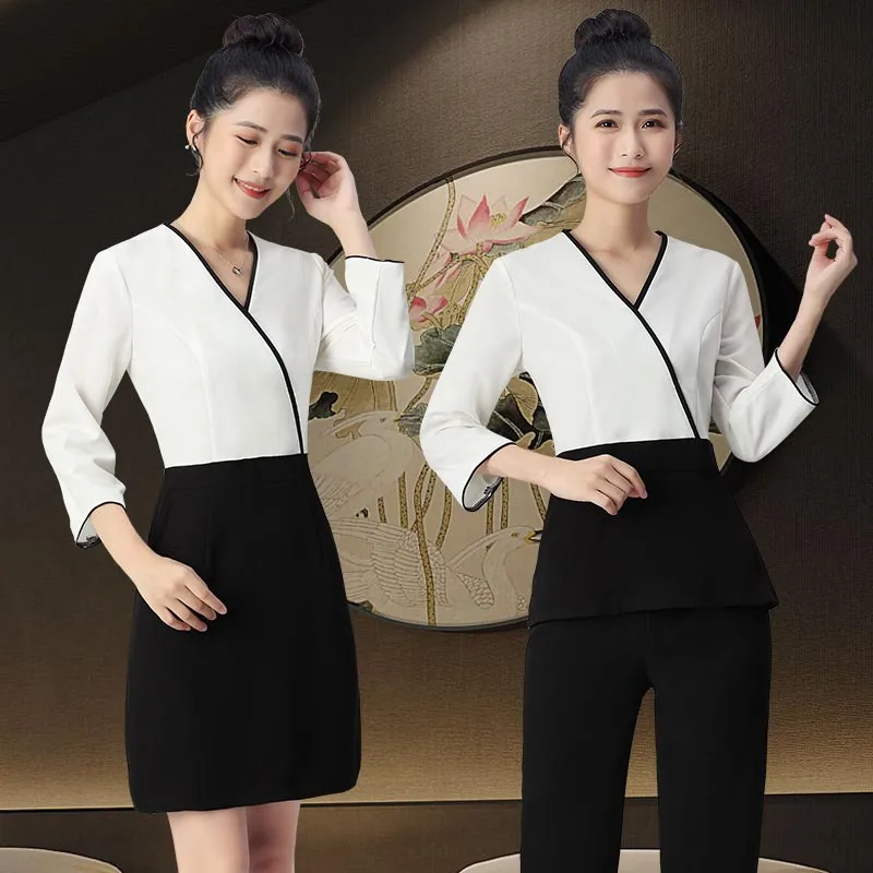 2024 Beauty Salon Spa Female Work Clothing Hotel Reception Work Clothes  Uniform Sauna Foot Bath Uniforms Salon Uniforms S-3XL