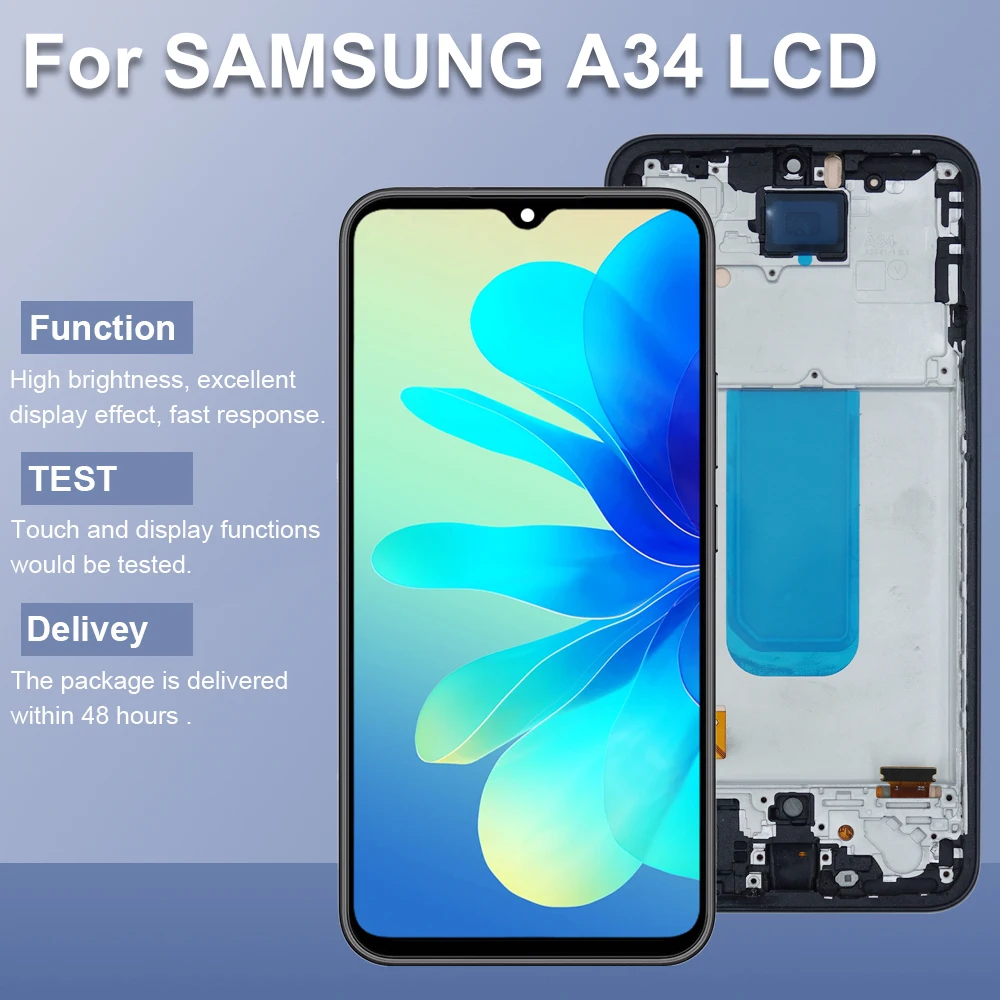 A34 5G TFT A34 Screen Assembly for Samsung Galaxy A34 A346B A346E LCD Display with Touch Screen Digitizer with Frame Replacement