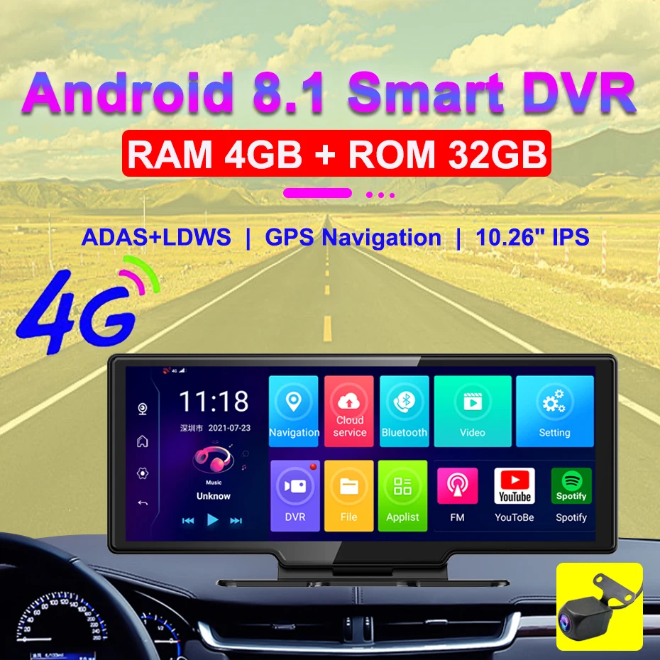 10.26 Inch Dual Lens Car DVR Camera Dashboard FHD Android 8.1 Dash Camera With GPS WiFi Rearview Mirror Digital Video Recorder