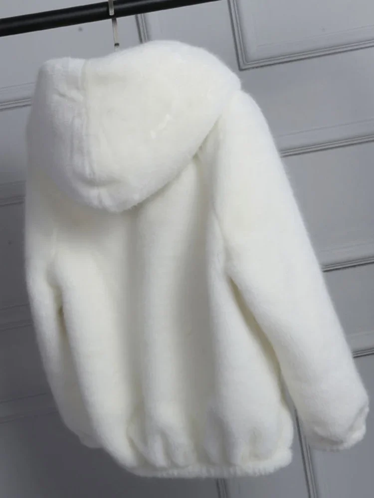 Manteau à Capuche en Fourrure Imitation Peluche pour Femme, Court et Fin, Épais, Nouvelle Collection Hiver 2023