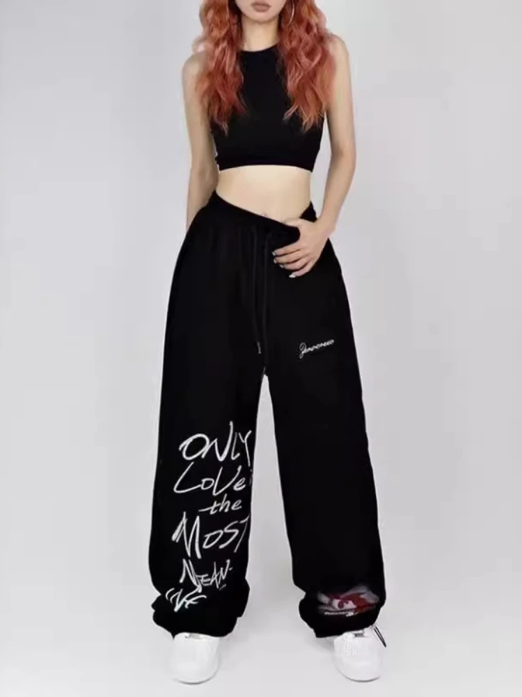 

HOUZHOU Streetwear Baggy Sweatpants Women Harajuku Hip Hop Joggers Y2k Pants Letter Print Korean Fashion Wide Leg Trousers