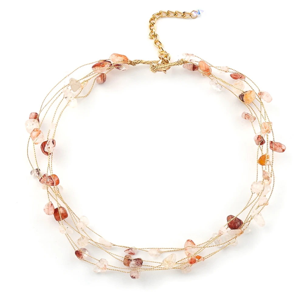 

Bohemian Multi-Layer Floating Irregular Stones Beads Choker Chain Necklace for Women Stainless Steel Gold Color Wedding Jewelry