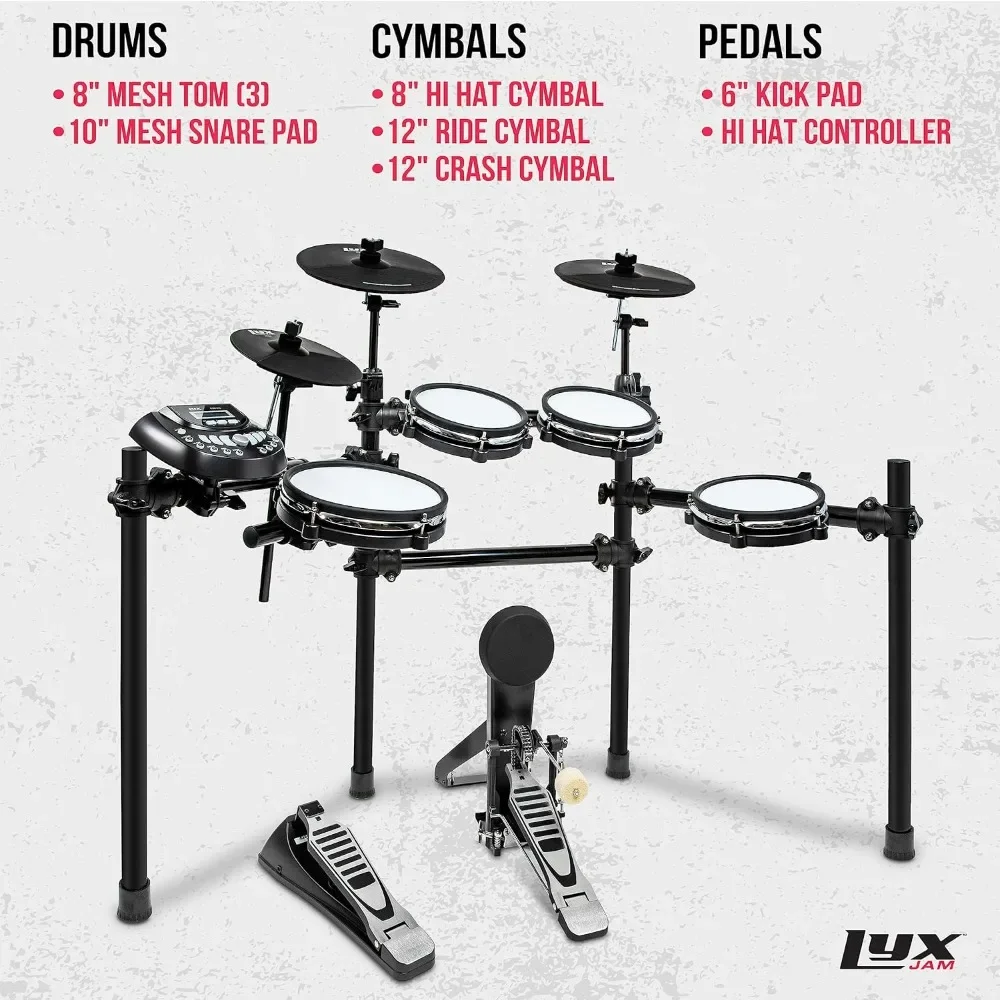 8 Piece Electronic Drum Kit Professional Drum Kit with Real Mesh Fabric 448  Sounds 15 Songs Recording Capacity Electronic Drum