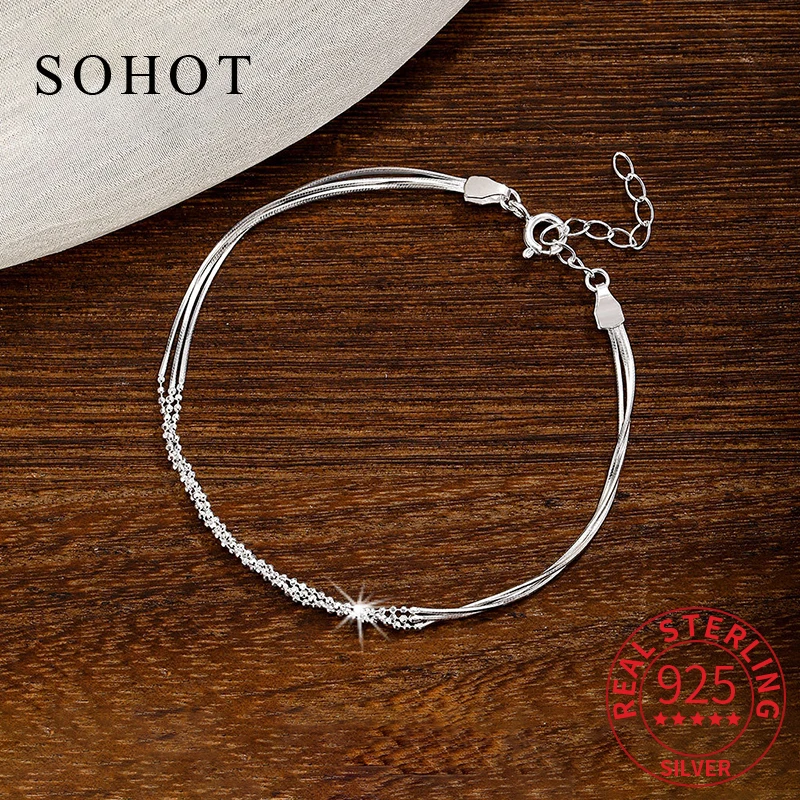 

Real 925 Sterling Silver Minimalist Smooth Round Bead Personality Bracelet for Women Ajustable Trendy Fine Jewelry Accessories