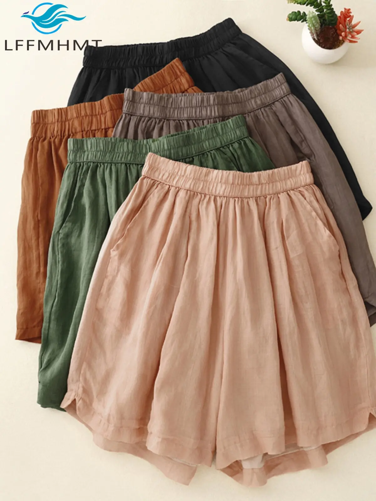 

Women's Vintage Shorts for Summer Japan Style Solid Color Thin Elastic Waist Loose Casual Simple Basic Half Length Pants