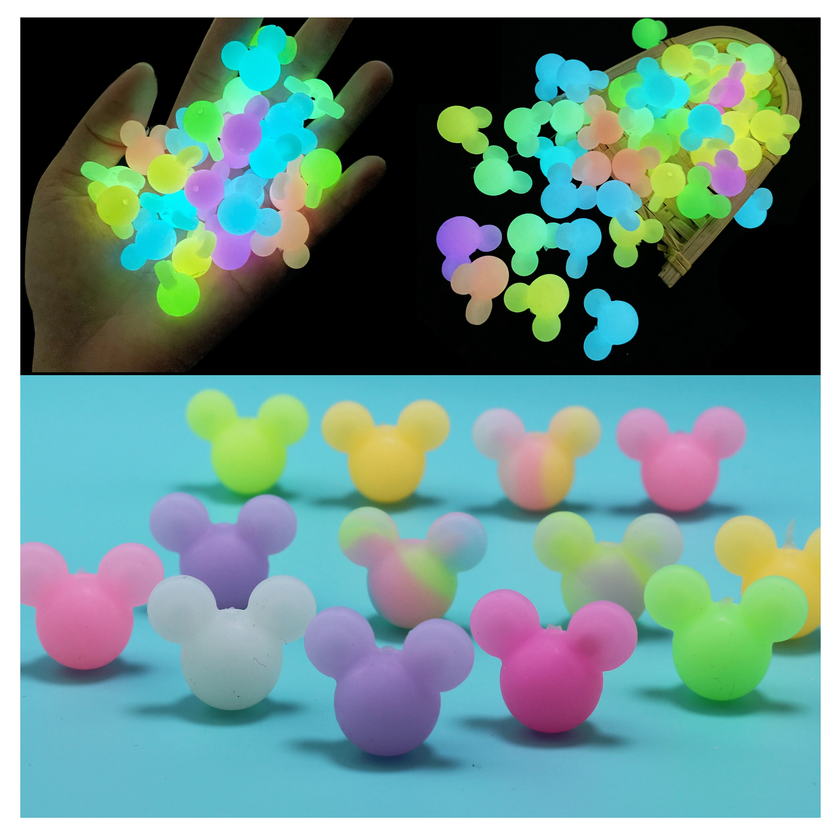 10Pcs Luminous Mouse Silicone Beads Glow In The Dark Fishing Loose Silicon Beads for Jewelry Marking DIY Necklace Bracelet