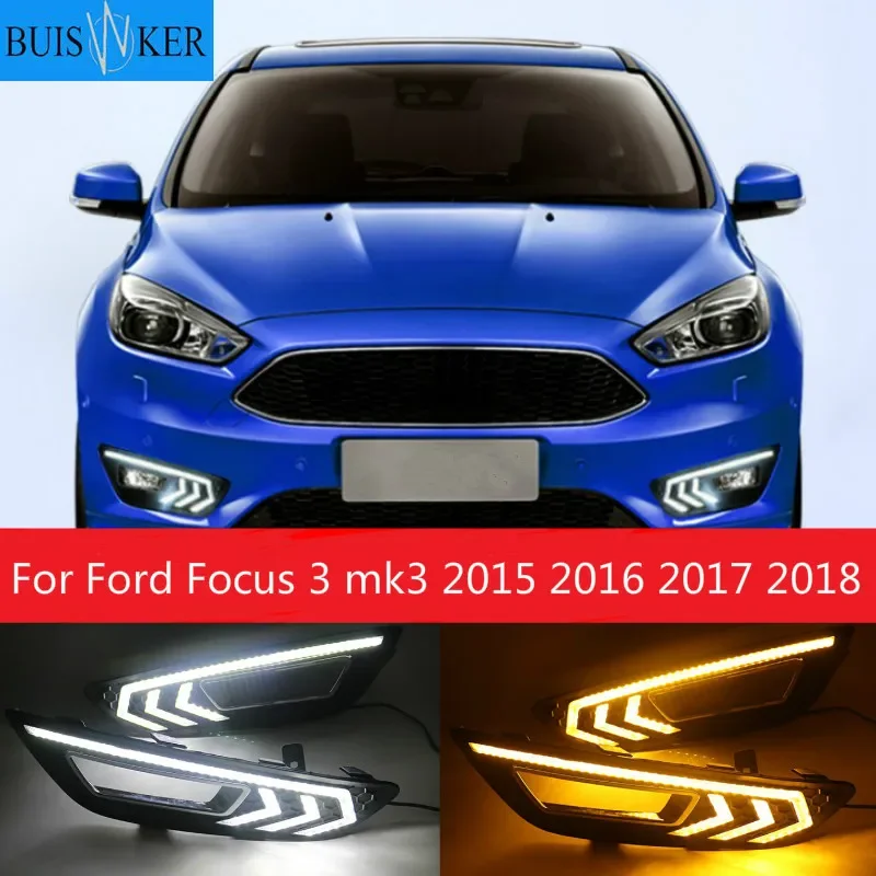 

2PCS For Ford Focus 3 mk3 2015 2016 2017 2018 Turn signal and dimming style Relay 12V LED Car DRL daytime running light Fog lamp